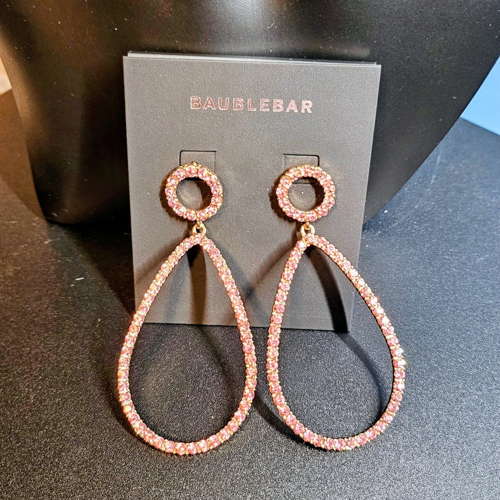 💯 BaubleBar Pink Pavé Crystal Teardrop Earrings 💯 - Picture 2 of 5